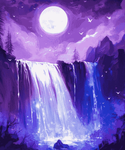 Purple Moonlight Waterfalls Diamond Painting