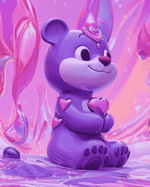 Purple Share Bear Animation Diamond Painting