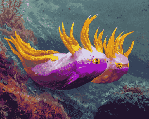 Purple Yellow Sea Slug Diamond Painting