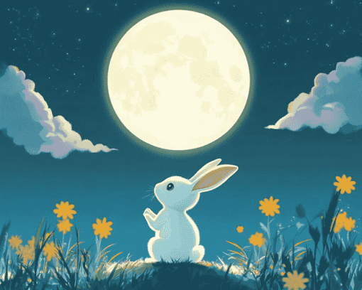 Rabbit and Moon Diamond Painting