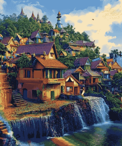 Rainbow Village Indonesia Scenic Diamond Painting