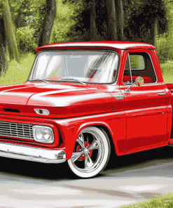 Red 64 Chevy Stepside Truck Diamond Painting