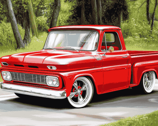 Red 64 Chevy Stepside Truck Diamond Painting