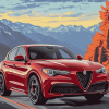 Red Alfa Rome Stelvio Engines Diamond Painting