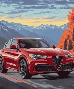 Red Alfa Rome Stelvio Engines Diamond Painting