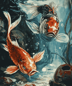 Red Drums and Koi Carps Diamond Painting