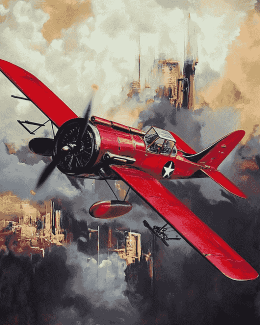 Red Fokkerdi Aircraft Diamond Painting