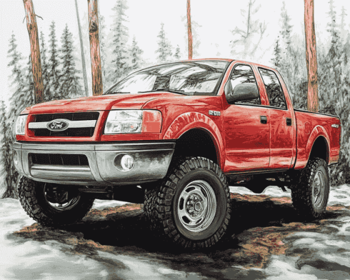 Red Ford Ranger 2007 Truck Diamond Painting