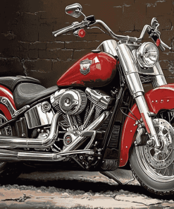 Red Harley Low Boy Motorcycles Diamond Painting