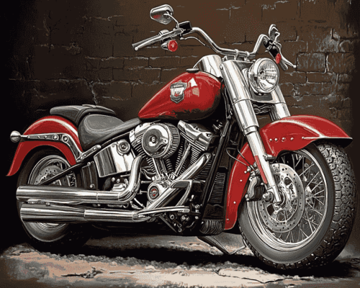 Red Harley Low Boy Motorcycles Diamond Painting