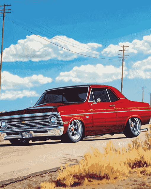 Red Nova Chevy Car Diamond Painting