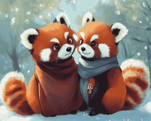 Red Panda Couple Anime Diamond Painting