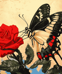 Red Rose with Butterfly Diamond Painting