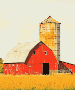 Red Rustic Barn Landscape Diamond Painting