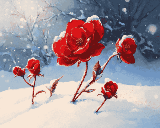 Red Spring Blooms Diamond Painting