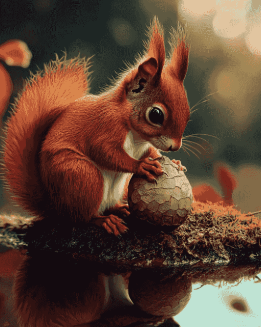 Red Squirrel Acorn Diamond Painting