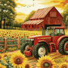 Red Tractor Sunflowers Diamond Painting