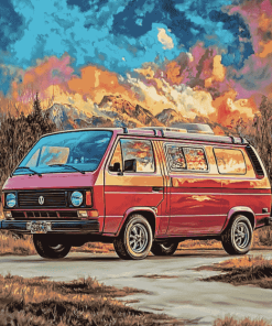 Red Vanagon Classic Vans Diamond Painting