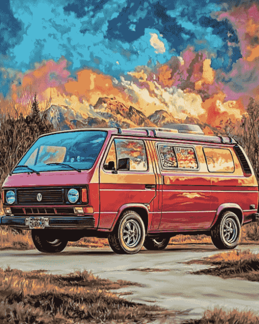 Red Vanagon Classic Vans Diamond Painting