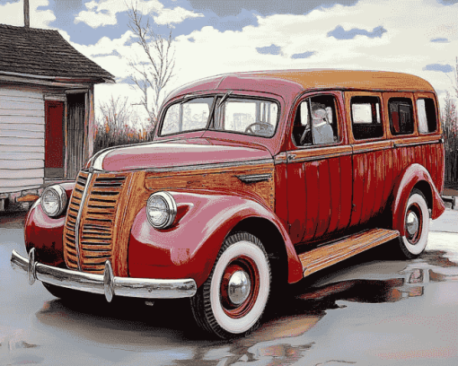 Red Woody Car Design Diamond Painting