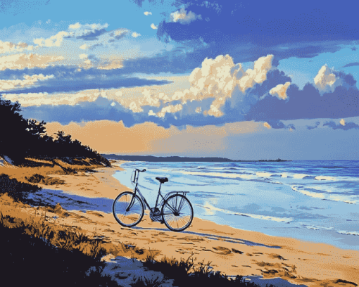 Riding a Bicycle by the Seaside Diamond Painting