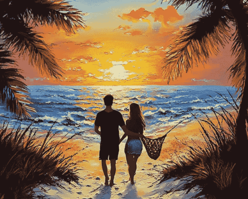 Romantic Beach Lovers Diamond Painting