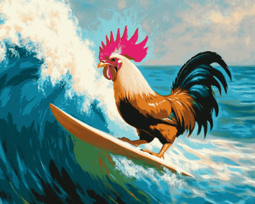 Rooster Surf Adventure Diamond Painting