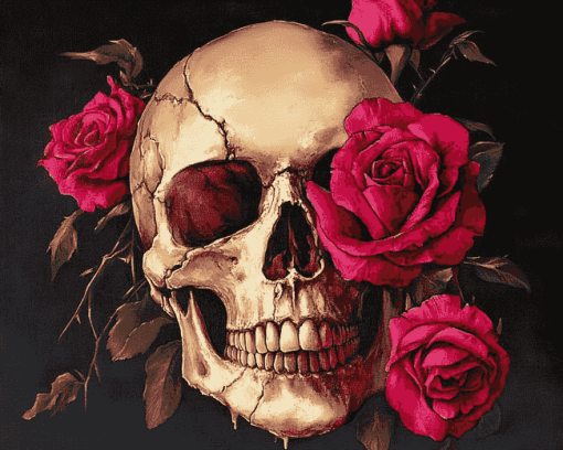 Rose and Skull Motif Diamond Painting