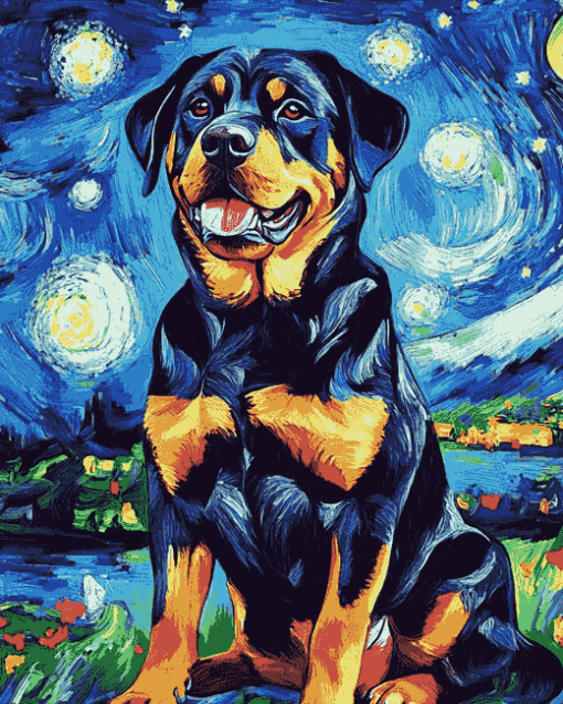 Rottweiler Starry Night Diamond Painting