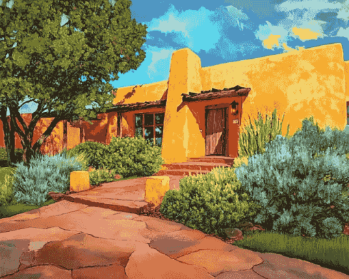 Santa Fe Houses Landscape Diamond Painting