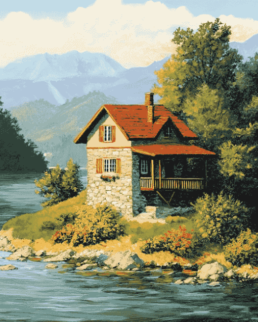 Scenic River House Diamond Painting