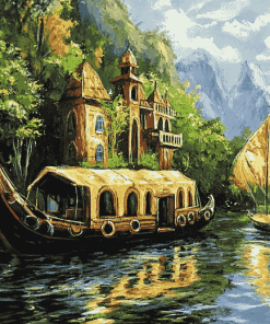 Scenic Valleys House Boat Diamond Painting