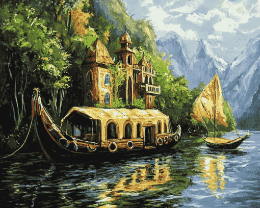 Scenic Valleys House Boat Diamond Painting