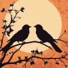 Silhouette Birds on Branch Diamond Painting