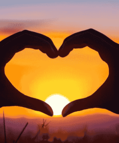 Silhouette Hearts at Sunset Diamond Painting