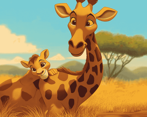 Simba and Giraffe Adventure Diamond Painting