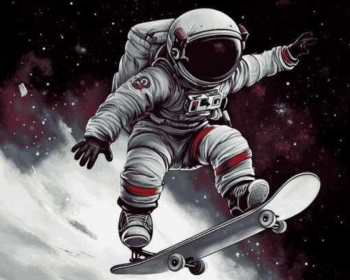 Skater Astronaut Cartoon Diamond Painting