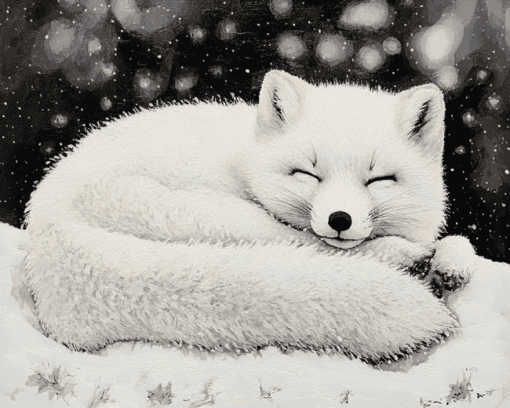 Sleepy Arctic Fox Winter Diamond Painting