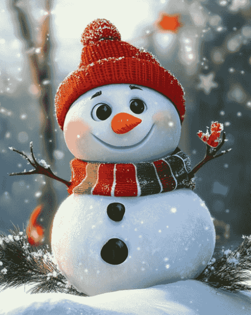 Snowy Cartoon Snowman Diamond Painting