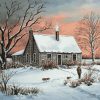 Snowy Farm Landscape Diamond Painting