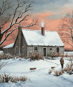 Snowy Farm Landscape Diamond Painting