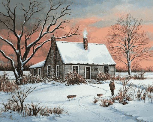 Snowy Farm Landscape Diamond Painting