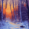 Snowy Forest Sunset Diamond Painting