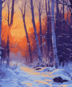 Snowy Forest Sunset Diamond Painting