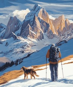 Snowy Mountain Adventure with Dogs Diamond Painting