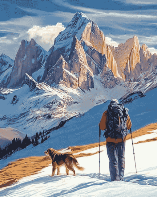 Snowy Mountain Adventure with Dogs Diamond Painting