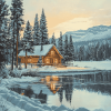 Snowy Winter Cabin Diamond Painting