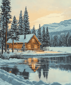 Snowy Winter Cabin Diamond Painting