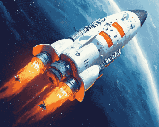 Space Adventure Rocket Ship Diamond Painting