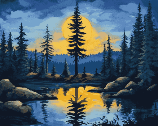 Spruce Tree Landscape Diamond Painting